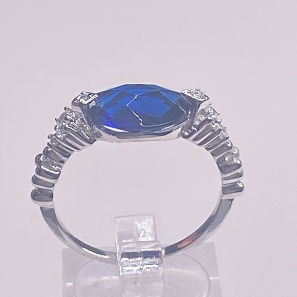 STERLING SILVER RICH BLUE SAPPHIRE SIMULATED CENTER STONE (video) - Picture 3 of 5